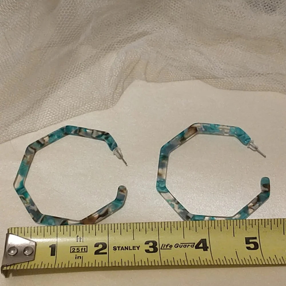 Aqua Acrylic Hoop Earrings! - Picture 3 of 6